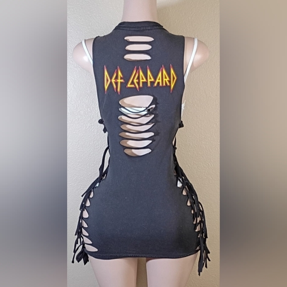Def Leppard Black Custom  Distressed Lace-Up Tank Top/Cover-Up - Picture 7 of 7